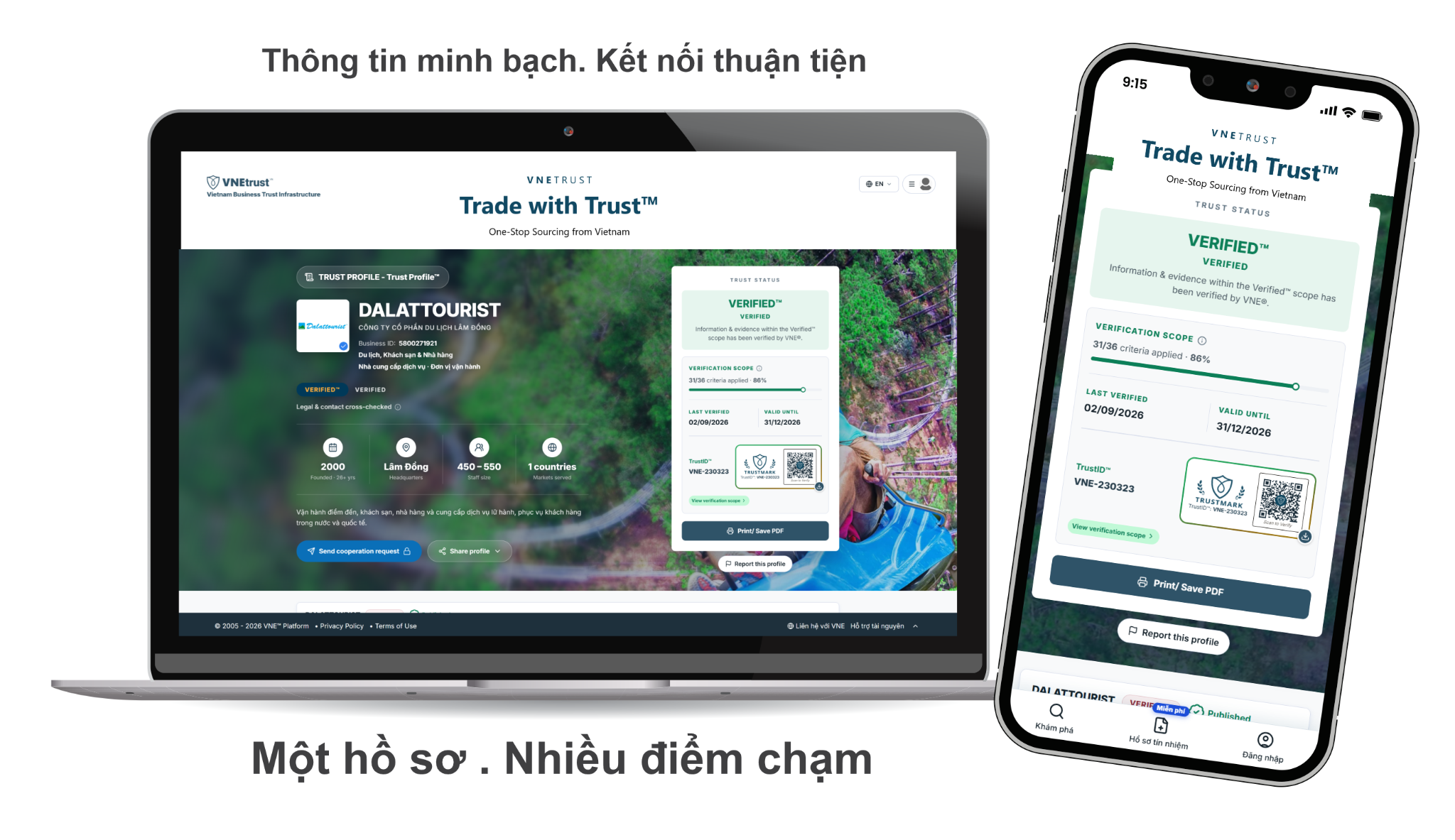 Hồ sơ DALATTOURIST trên máy tính và điện thoại